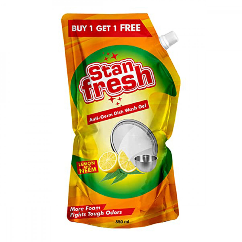 Stan Fresh Anti Germ Dish Wash Gel 850ml B1g1 Pouch