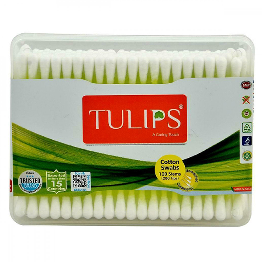 Tulips Cotton Buds Flat Box 100stem Coloured